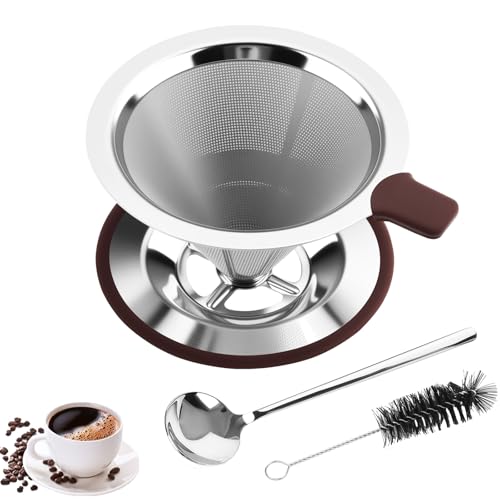 Zosenyer Kaffeefilter Edelstahl, Kaffee Filter Aufsatz Wiederverwendbar, Kaffefilter mit Löffel und Reinigungsbürsten, Papierloser Kaffeefilter zur Herstellung von Manuellem Kaffee Perfekt von Zosenyer