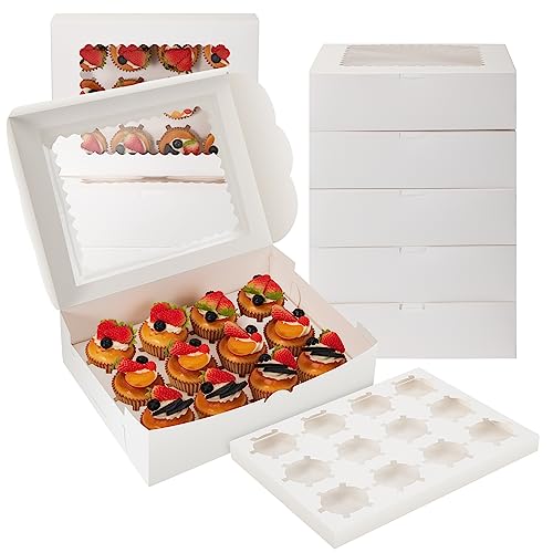Zosenyer Tortenbox, 10 Stück Cupcake Tortenplatte mit Deckel und Großem Sichtfenster, Weiß Kuchen Transportbox aus Pappe Perfekt als Transport von Cupcakes und Muffins Cookies von Zosenyer