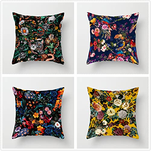 4er Set 50x50cm Kissenbezüge,doppelseitiger Druck Kissenbezug Nordische Blumen,quadratische Dekoration Kissen flax Kissenhülle,Couch Terrasse Sofa Büro Wohnzimmer Schlafzimmer Heimdekoration B328 von Zosoore