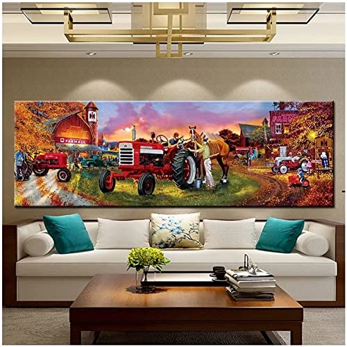 Diamond Painting Bauernhof-Traktor-Landschaft,5D Diamant Painting Bilder erwachsene Groß,DIY Cross Stickerei Round Diamant Malerei Kits,Wohnzimmer Schlafzimmer Wand Eingang Dekor Geschenk 50x100cm B16 Diamond Painting Bauernhof-Traktor-Landschaft,5D Diamant Painting Bilder erwachsene Groß,DIY Cross Stickerei Round Diamant Malerei Kits,Wohnzimmer Schlafzimmer Wand Eingang Dekor Geschenk 50x100cm B16 von Zosoore