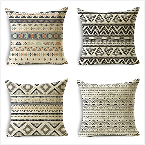 Kissenbezug 40x40cm 4er Set,Retro böhmische Streifen Dekoration Kissenbezüge Outdoor kissen Short plush Dekokissen mit Verstecktem Reißverschluss für Schlafzimmer Stuhl Garten Haus Dekoration B174 von Zosoore