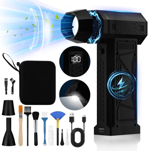 Zosudull Elektrische Staubgebläse mit LED-Display, 180000 U/min Wiederaufladbar Staubgebläse Druckluft mit Taschenlampe(10000 mAh), 4-Gang Turbo Gebläse, Stark Compressed Air Duster für Sofa Car usw. von Zosudull