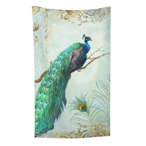 Aqua Blue Elegant Peacock N Federn Baum Zweig, Überwurf für Couchstühle, warme Plüschdecke für Bettwäsche und Reisen, 76,2 x 127,7 cm von Zouey