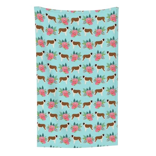 Bernhardiner Hund Blumen, Überwurf für Couchstühle, warme Plüschdecke für Bettwäsche und Reisen, 76,2 x 127,7 cm von Zouey