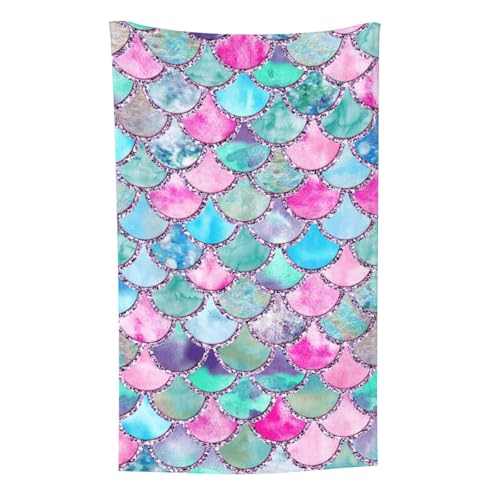 Bunte rosa und Blaue Aquarell-Trendy Glitter Mermaid Scales, Überwurf für Couchstühle, warme Plüschdecke für Bettwäsche und Reisen, 76,2 x 127,7 cm von Zouey