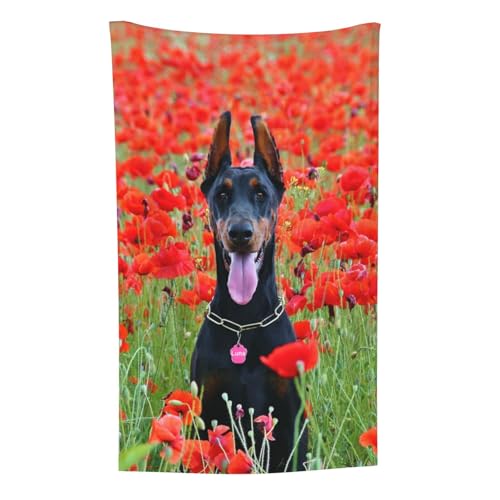 Dobermann Pinscher in der Blume, Überwurf für Couchstühle, warme Plüschdecke für Bettwäsche und Reisen, 76,2 x 127,7 cm von Zouey