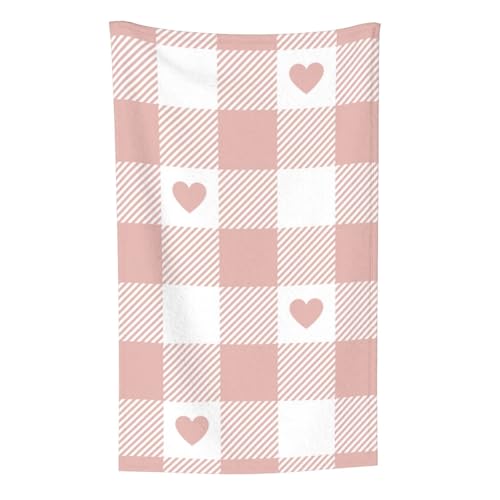 Niedliches Herz-Rosa-Büffel-Plaid-Muster, Überwurf für Couchstühle, warme Plüschdecke für Bettwäsche und Reisen, 76,2 x 127,7 cm von Zouey