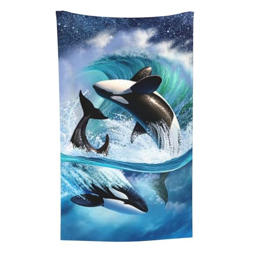 Orca Killerwale winken, Überwurf für Couchstühle, warme Plüschdecke für Bettwäsche und Reisen, 76,2 x 127,7 cm von Zouey