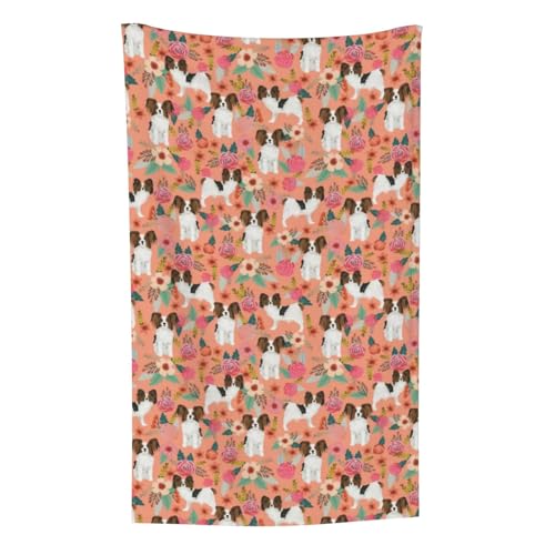 Papillons Floral Peach Süße Hunde Bester Papillon Toy Spaniel Hund, Überwurf für Couchstühle, warme Plüschdecke für Bettwäsche und Reisen, 76,2 x 127,7 cm von Zouey