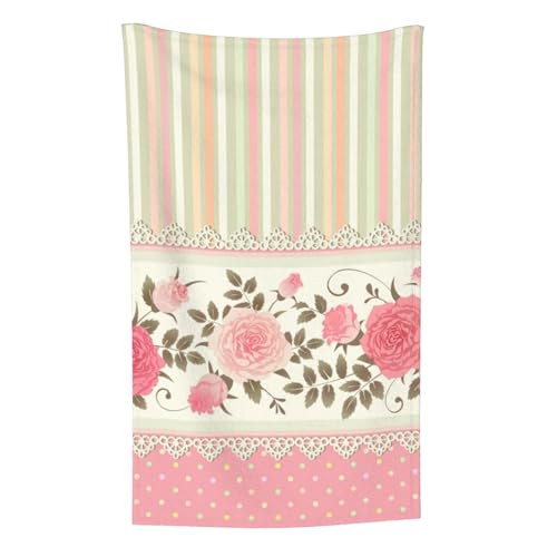Rosa Blumen Tupfen Neutral Gestreift Combo Vintage Shabby Chic Blume Spitze Muster, Überwurf für Couchstühle, warme Plüschdecke für Bettwäsche und Reisen, 76,2 x 127,7 cm von Zouey
