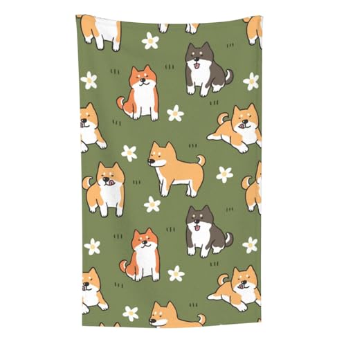 Shiba Inu Hund Muster Blume Grünen Hintergrund, Überwurf für Couchstühle, warme Plüschdecke für Bettwäsche und Reisen, 76,2 x 127,7 cm von Zouey