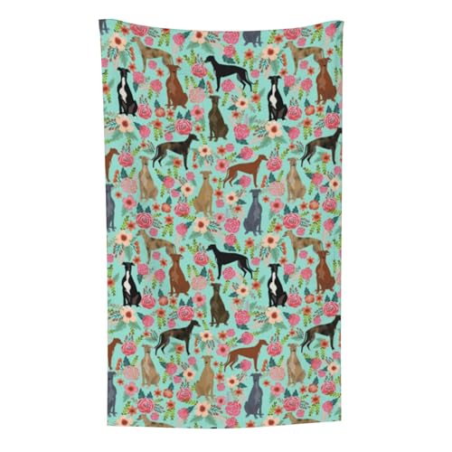 Windhunde Blumen Niedlich Mint Vintage Les Fleurs Niedliche Hunde, Überwurf für Couchstühle, warme Plüschdecke für Bettwäsche und Reisen, 76,2 x 127,7 cm von Zouey