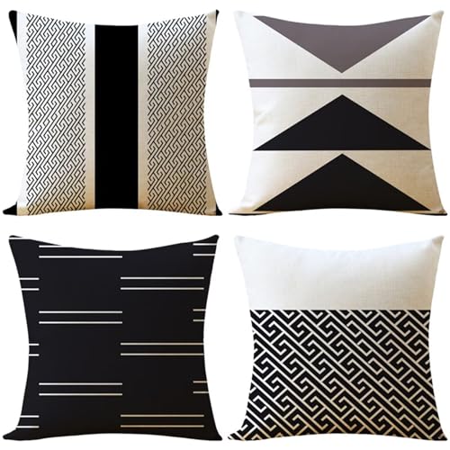 Kissenbezug 40x40 cm 4er Set Schwarz Kissenbezüge Textur Outdoor Kissen Leinen Sofakissen Dekokissen Gartenmöbel Kissen couchkissen kissenhülle für Couch Wohnzimmer Bank Büro Auto Home Decor Geschenke von Zoulile