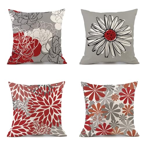 Kissenbezug 45x45 cm 4er Set Rot Kissenbezüge Blume Outdoor Kissen Leinen Sofakissen Dekokissen Gartenmöbel Kissen Kissenhülle couchkissen kissenhülle für Couch Wohnzimmer Büro Auto Decor Geschenke Kissenbezug 45x45 cm 4er Set Rot Kissenbezüge Blume Outdoor Kissen Leinen Sofakissen Dekokissen Gartenmöbel Kissen Kissenhülle couchkissen kissenhülle für Couch Wohnzimmer Büro Auto Decor Geschenke von Zoulile