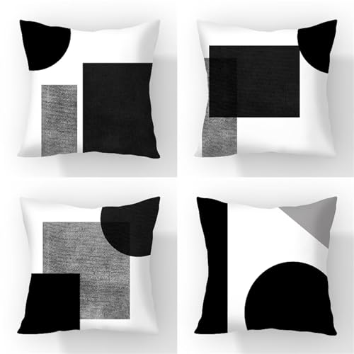 Kissenbezug 50x50 cm 4er Set Schwarz Kissenbezüge Weiss Outdoor Kissen Leinen Sofakissen Dekokissen Gartenmöbel Kissen couchkissen kissenhülle für Couch Wohnzimmer Bank Büro Auto Home Decor Geschenke von Zoulile