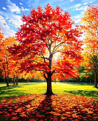 Malen Nach Zahlen Erwachsene Herbst, Malen Nach Zahlen Baum DIY Handgemalt Ölgemälde Kit für Anfänger and Kinder, Mit 3-Pinseln und Acrylfarbe, Basteln Erwachsene für Home Zimmer Deko 60x80cm P-47 von Zoulile