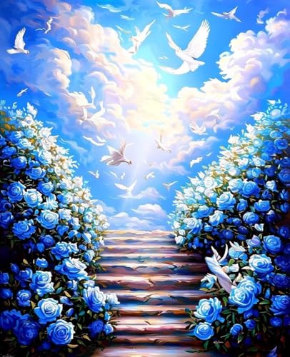 Malen Nach Zahlen Erwachsene Himmel, Malen Nach Zahlen Blume DIY Handgemalt Ölgemälde Kit für Anfänger and Kinder, Mit 3-Pinseln und Acrylfarbe, Basteln Erwachsene für Home Zimmer Deko 70x95cm 9-61 von Zoulile