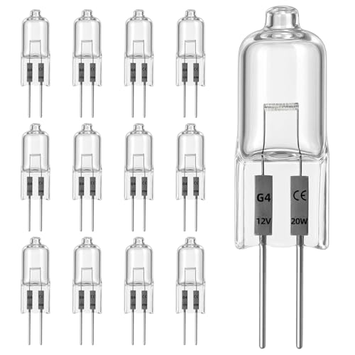 Zounin 12 Stück G4 20W Halogenglühbirne, 12V 2700K Halogen Leuchtmittel, Warmes Gelbes Licht Dimmbar, 2 Pin Halogen Stiftsockellampe, Halogenlampe für Kronleuchter, Schrankbeleuchtung von Zounin