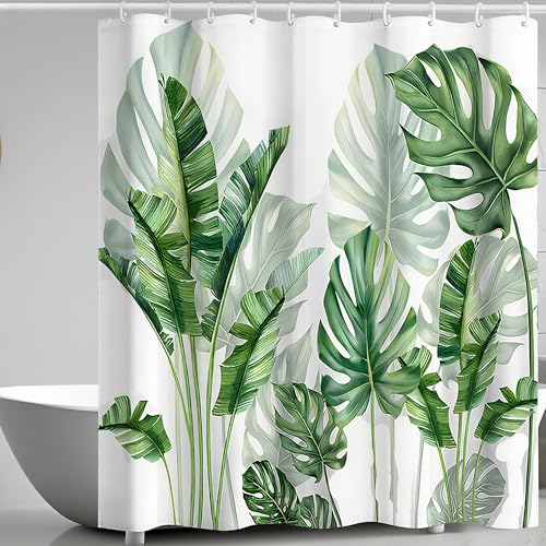 Zourglow Duschvorhang 180x200 cm, Grün Blätter Pflanzen, Wasserabweisend, Duschvorhang Anti-Schimmel Polyester mit Beschwertem Saum, Waschbar mit 12 Ösenringe für Badewanne, Badezimmer Zourglow Duschvorhang 180x200 cm, Grün Blätter Pflanzen, Wasserabweisend, Duschvorhang Anti-Schimmel Polyester mit Beschwertem Saum, Waschbar mit 12 Ösenringe für Badewanne, Badezimmer von Zourglow