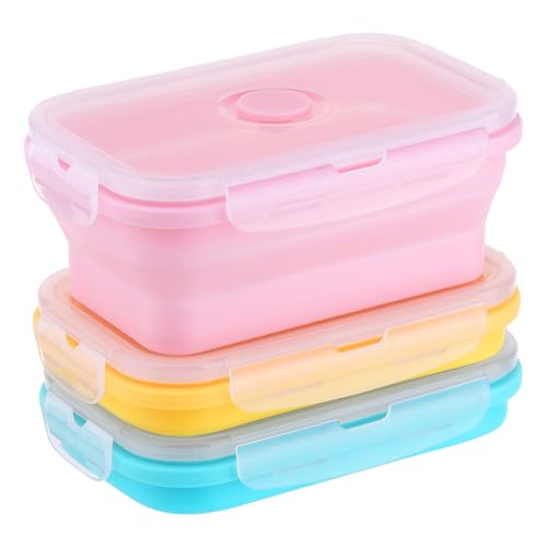 Zourglow Faltbare Brotdose, 3 Stück 550ML Silikon Faltbare Frischhalteboxen mit Deckel, Lunchboxen Faltbar für Camping Travel Büro Küche Picknick von Zourglow