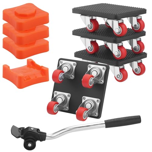 Zourglow Möbel Transportroller Set, Möbeltransport Set mit 4 Möbelroller und Lastenheber, 360 Grad Drehbar Rads, 500kg Tragfähigkeit, Möbeltransporter für Schwere Möbel von Zourglow