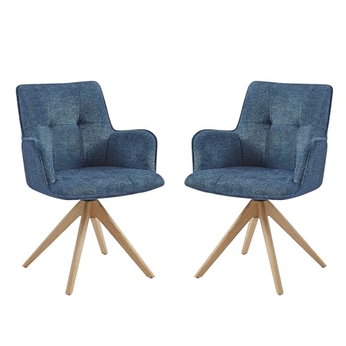 Esszimmerstühle Drehbar 2er Set Blau - 2er Set Schminkstuhl Polsterstuhl Sessel Drehbar mit Armlehnen Rückenlehne Boucle Eichenholzbeine 120Kg Belastbar von Zouron