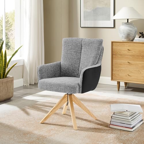 Zouron 1 x Moderner Sessel Armsessel Lehnsessel Polsterstuhl mit Eichenbeine, Schreibtischstuhl Drehstuhl ohne Rollen, Sitzfläche aus Leinen, 360° drehbar, Grau & Schwarz Zouron 1 x Moderner Sessel Armsessel Lehnsessel Polsterstuhl mit Eichenbeine, Schreibtischstuhl Drehstuhl ohne Rollen, Sitzfläche aus Leinen, 360° drehbar, Grau & Schwarz von Zouron