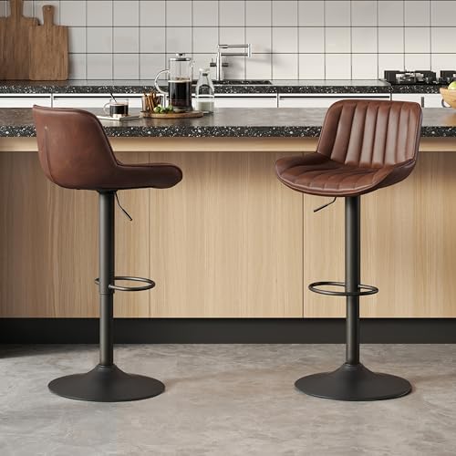 Zouron Barhocker 2er Set, Barstuhl Höhenverstellbar, 360° Drehbar Tresenhocker Bistrohocker Küchenstühle mit Rückenlehne für Bartheke, Küche und Esszimmer, Braun von Zouron