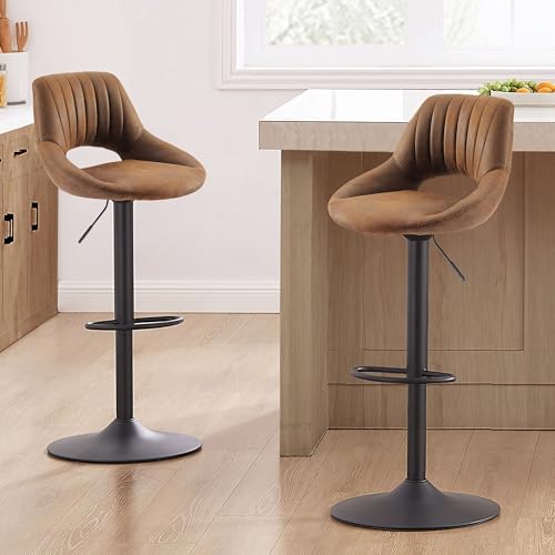 Zouron Barhocker 2er Set Höhenverstellbar - Gepolsterter Braun Drehhocker mit Luftheber Design, Kunstleder Barstuhl mit Lehne Küchen, Höhenverstellbar Sitzhöhe 60-81 cm von Zouron
