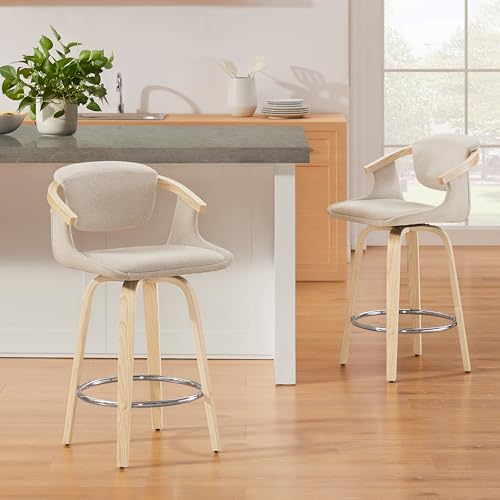 Zouron Barhocker 2er Set - Soft Gepolsterter Beige Drehhocker, Baumwoll Leinen Barstuhl mit Lehne Küchen, Sitzhöhe 65.5 cm Pappelholz Zouron Barhocker 2er Set - Soft Gepolsterter Beige Drehhocker, Baumwoll Leinen Barstuhl mit Lehne Küchen, Sitzhöhe 65.5 cm Pappelholz von Zouron