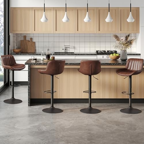 Zouron Barhocker 4er Set, höhenverstellbare Barstühle Küchenhocker Bistrohocker Tresenhocker mit PU-Bezug, 360° Drehstuhl, Rückenlehne und Fußstütze, belastbar 130 kg, Braun Zouron Barhocker 4er Set, höhenverstellbare Barstühle Küchenhocker Bistrohocker Tresenhocker mit PU-Bezug, 360° Drehstuhl, Rückenlehne und Fußstütze, belastbar 130 kg, Braun von Zouron