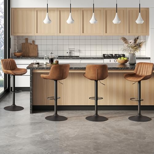 Zouron Barhocker 4er Set, höhenverstellbare Barstühle Küchenhocker Bistrohocker Tresenhocker mit PU-Bezug, 360° Drehstuhl, Rückenlehne und Fußstütze, belastbar 130 kg, Gelbbraun Zouron Barhocker 4er Set, höhenverstellbare Barstühle Küchenhocker Bistrohocker Tresenhocker mit PU-Bezug, 360° Drehstuhl, Rückenlehne und Fußstütze, belastbar 130 kg, Gelbbraun von Zouron