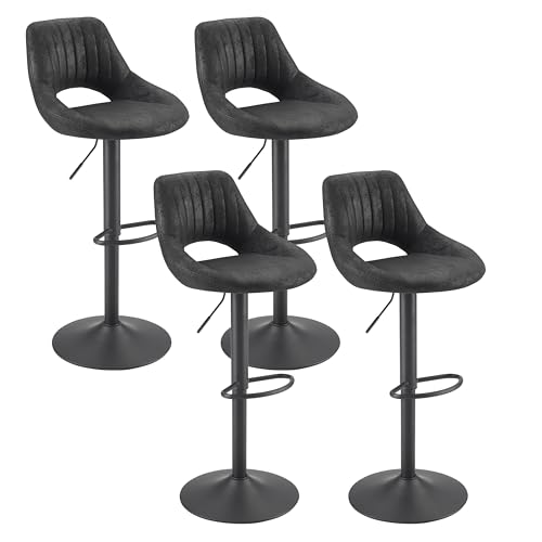 Zouron Barhocker 4er Set Schwarz, Barhocker Höhenverstellbar mit Lehne, Barstuhl drehbar aus Kunstleder & Metallstandfuß, Küchenhocker verstellbar Sitzhöhe 60-81 cm, Schwarz von Zouron