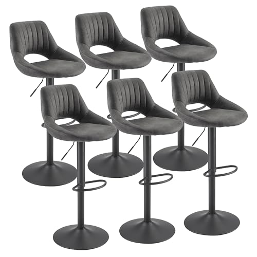 Zouron Barhocker 6er Set Höhenverstellbar Grau - Barhocker mit Lehne, Barstuhl drehbar aus Kunstleder & Metallstandfuß, Küchenhocker verstellbar Sitzhöhe 60 bis 81 cm von Zouron