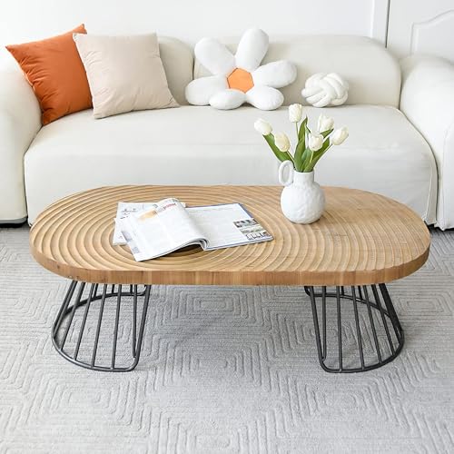 Zouron Couchtisch Holz Oval Ellipse Wohnzimmertisch Holz Coffe Table wie Wasserwellen Design Vintagebraun Tisch Metallgestell 120x60x40cm Zouron Couchtisch Holz Oval Ellipse Wohnzimmertisch Holz Coffe Table wie Wasserwellen Design Vintagebraun Tisch Metallgestell 120x60x40cm von Zouron