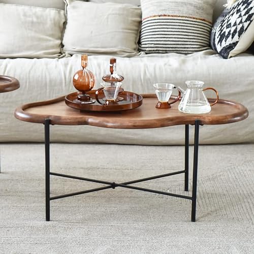 Zouron Couchtisch Holz Unregelmäßig Karo Wohnzimmertisch Holz Coffe Table Wie Wolke Vintage Dunkelbraun Tisch 1pcs Metallgestell 118x77x40cm von Zouron