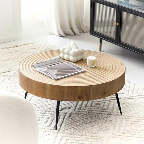 Zouron Couchtisch Industrial Style Holz Beistelltisch Rund Vintage Wohnzimmertisch Braun 77x77cm groß Coffee Table aus Kiefer 36.5cm Hoch mit Schwarz Metallgestell Tisch (Vintagebraun NL-1 pcs) von Zouron