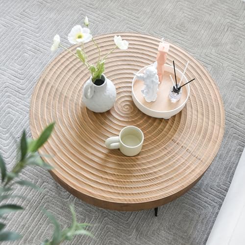 Zouron Couchtisch Rund Holz - Industrial Style Holz Beistelltisch Rund Vintage Wohnzimmertisch Braun 77x77cm groß Coffee Table aus Kiefer 36.5cm Hoch mit Schwarz Metallgestell Tisch Zouron Couchtisch Rund Holz - Industrial Style Holz Beistelltisch Rund Vintage Wohnzimmertisch Braun 77x77cm groß Coffee Table aus Kiefer 36.5cm Hoch mit Schwarz Metallgestell Tisch von Zouron