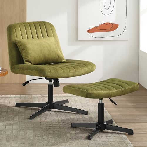 Zouron Criss Cross Stuhl, Armloser Büro Schreibtisch Stuhl Keine Räder, Schwenkhöhenverstellbarer Computer Task Stuhl, Breiter Sitz Mid Back Moderner Waschtisch Stuhl für Home Office, Grün von Zouron