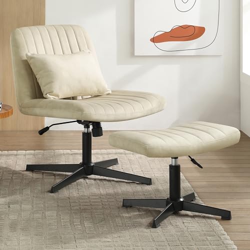 Zouron Criss Cross Stuhl, Armloser Büro Schreibtisch Stuhl Keine Räder, Schwenkhöhenverstellbarer Computer Task Stuhl, Breiter Sitz Mid Back Moderner Waschtisch Stuhl für Home Office, Off White von Zouron