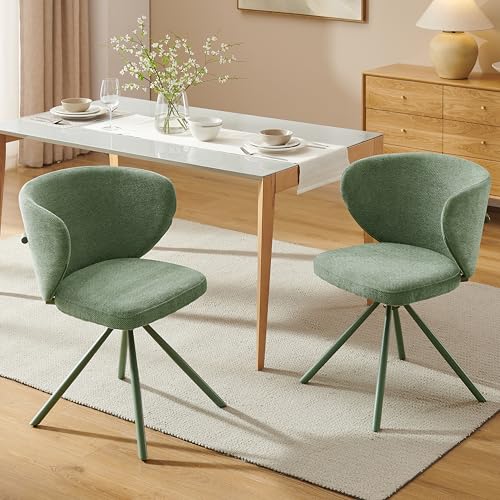 Zouron Drehstuhl Esszimmer 2er Set Grün - 2er Set Küchenstühle Polsterstuhl Sessel Drehbar Ohne Armlehnen Rückenlehne Baumwollen Lein Grün Metallbeine 150Kg Belastbar von Zouron