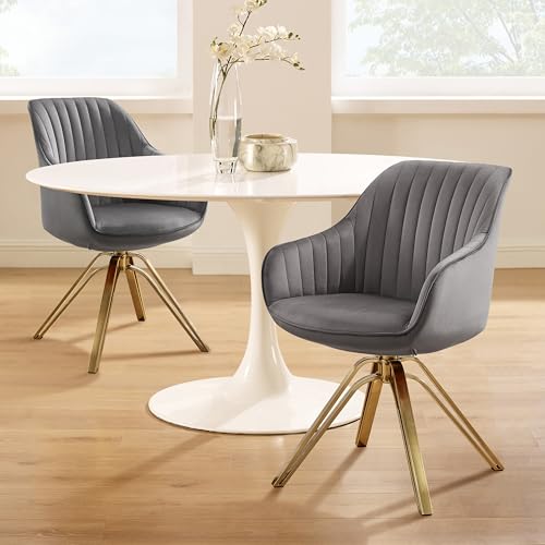 Zouron Drehstuhl Esszimmer 2er Set Sessel Grau Samtstuhl Polsterstuhl Armlehnstuhl Küchenstuhl Metallbeine Sitzfläche 43x43cm Wohnzimmerstuhl (Grau-Metallbeine-2 pcs) von Zouron