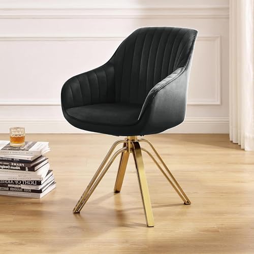 Zouron Drehstuhl Esszimmer Schwarz - Schwarz Samt Polsterstuhl mit Armlehnen Sessel Esszimmerstühle Gold Metallbeine Stuhl Schwarz Bürostuhl von Zouron