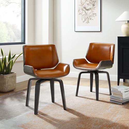 Zouron Drehstuhl Esszimmerstühle 2er Set - Braun Mid Century Moderner Schreibtischstuhl Kunstleder Wohnzimmerstuhl Eichenholz Küchen-Esszimmerstühle mit gepolsterter Sitzfläche Zouron Drehstuhl Esszimmerstühle 2er Set - Braun Mid Century Moderner Schreibtischstuhl Kunstleder Wohnzimmerstuhl Eichenholz Küchen-Esszimmerstühle mit gepolsterter Sitzfläche von Zouron