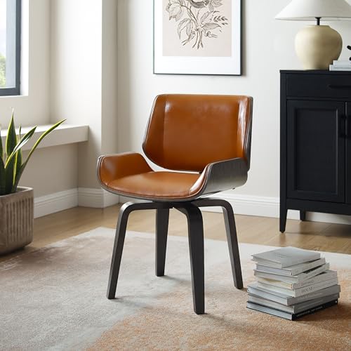 Zouron Drehstuhl Esszimmerstühle Braun Eichenholzstuhl - Mid Century Moderner Schreibtischstuhl Kunstleder gepolsterter Bürostuhl Akzentsessel für Home Office von Zouron
