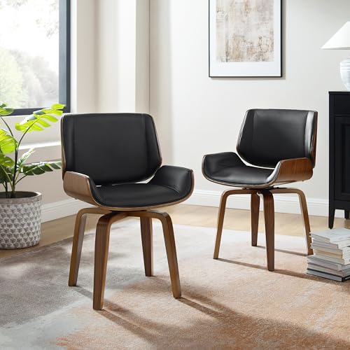 Zouron Drehstuhl Esszimmerstühle Schwarz 2er Set - Nussbaumholz Mid Century Modern Schreibtischstuhl Kunstleder Walnussholz-Beinen, Küchen-Esszimmerstühle mit gepolsterter Sitzfläche Zouron Drehstuhl Esszimmerstühle Schwarz 2er Set - Nussbaumholz Mid Century Modern Schreibtischstuhl Kunstleder Walnussholz-Beinen, Küchen-Esszimmerstühle mit gepolsterter Sitzfläche von Zouron