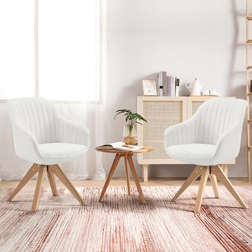 Zouron Drehstuhl Holzbeine 2er Set - Drehstuhl Sessel Beige Leinen Polsterstuhl Armlehnstuhl Küchenstuhl Eichenholzbeine bis 130kg Belastbar Sitzfläche 43x43cm (Beige-Eichenholzbeine-1 pcs) von Zouron
