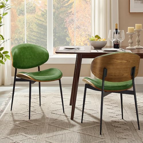 Zouron Esszimmerstühle 2er Set Holz Grün Kunstleder - Retro Kunstleder gepolstert Metallbeinen armloser Akzentstuhl Walnussholz Stuhl Ohne Rollen gepolstert Küchenstühle Sitzfläche 42x48 cm von Zouron