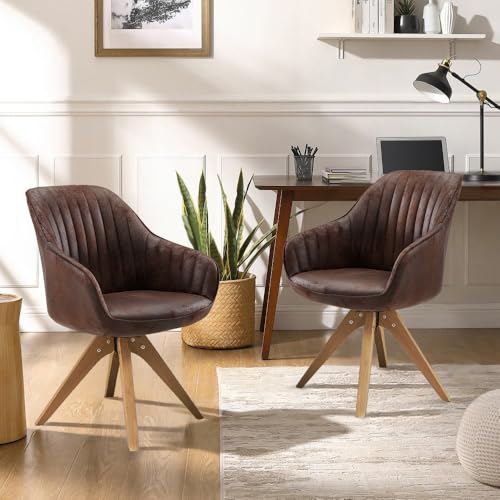 Zouron Esszimmerstühle 2er Set Kunstwildleder Holzstuhl, Drehstuhl Cognac Braun Kunstleder Buchenholzbeine Polsterstuhl Armlehnstuhl Küchenstuhl Kaffeebraun Schreibstuhl (Cognac-Holzbeine-2 pcs) von Zouron