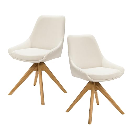 Zouron Esszimmerstühle Drehbar 2er Set Beige - 2er Set Küchenstühle Polsterstuhl Drehsessel Drehbar Ohne Armlehnen Rückenlehne Baumwollen Lein Eichenholzbeine 120Kg Belastbar von Zouron